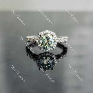 DovEggs octagon halo colored moissanite engagement ring