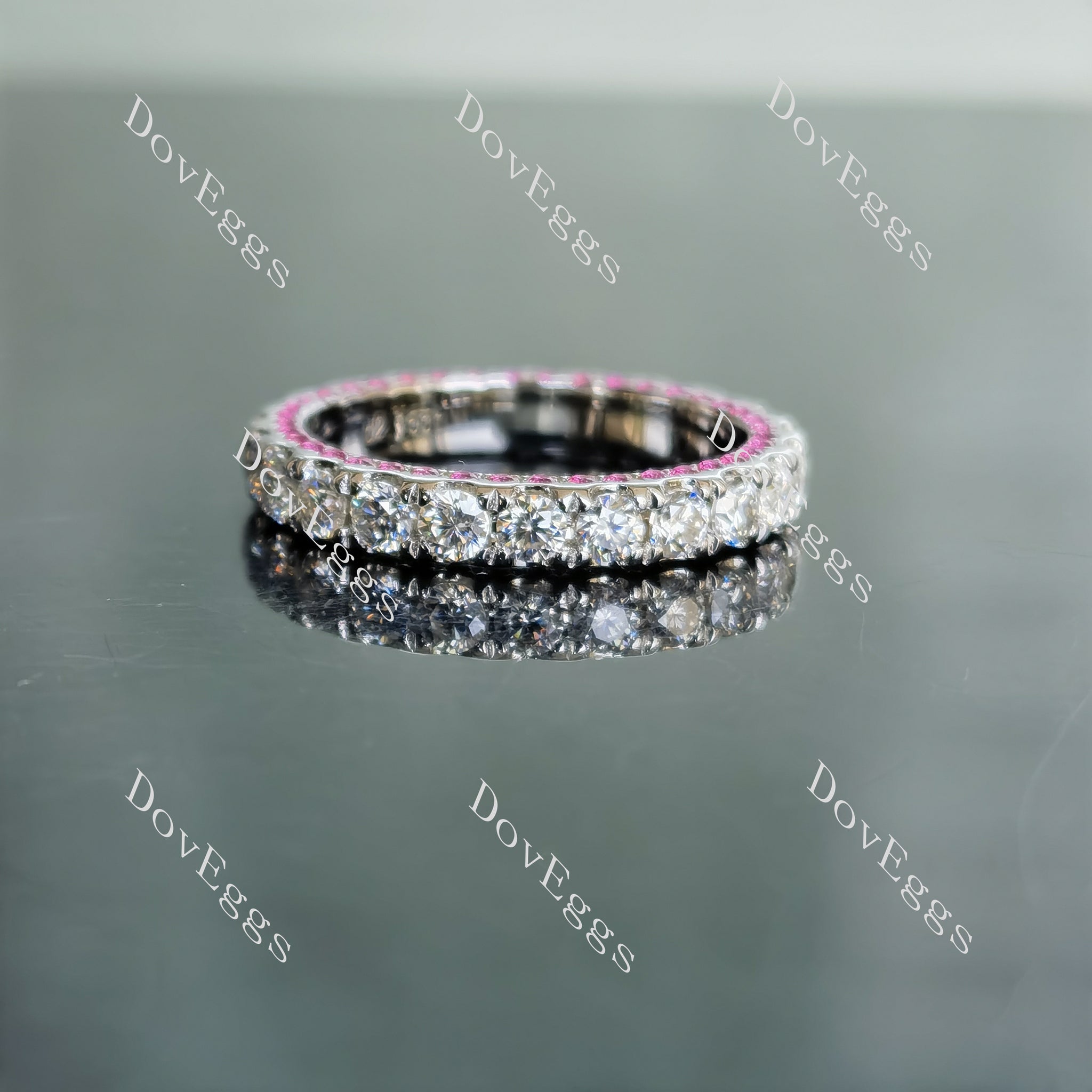 Doveggs round full eternity moissanite & colored gem wedding band-3.0mm band width