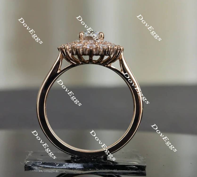 The Persephone flower shape halo oval moissanite engagement ring