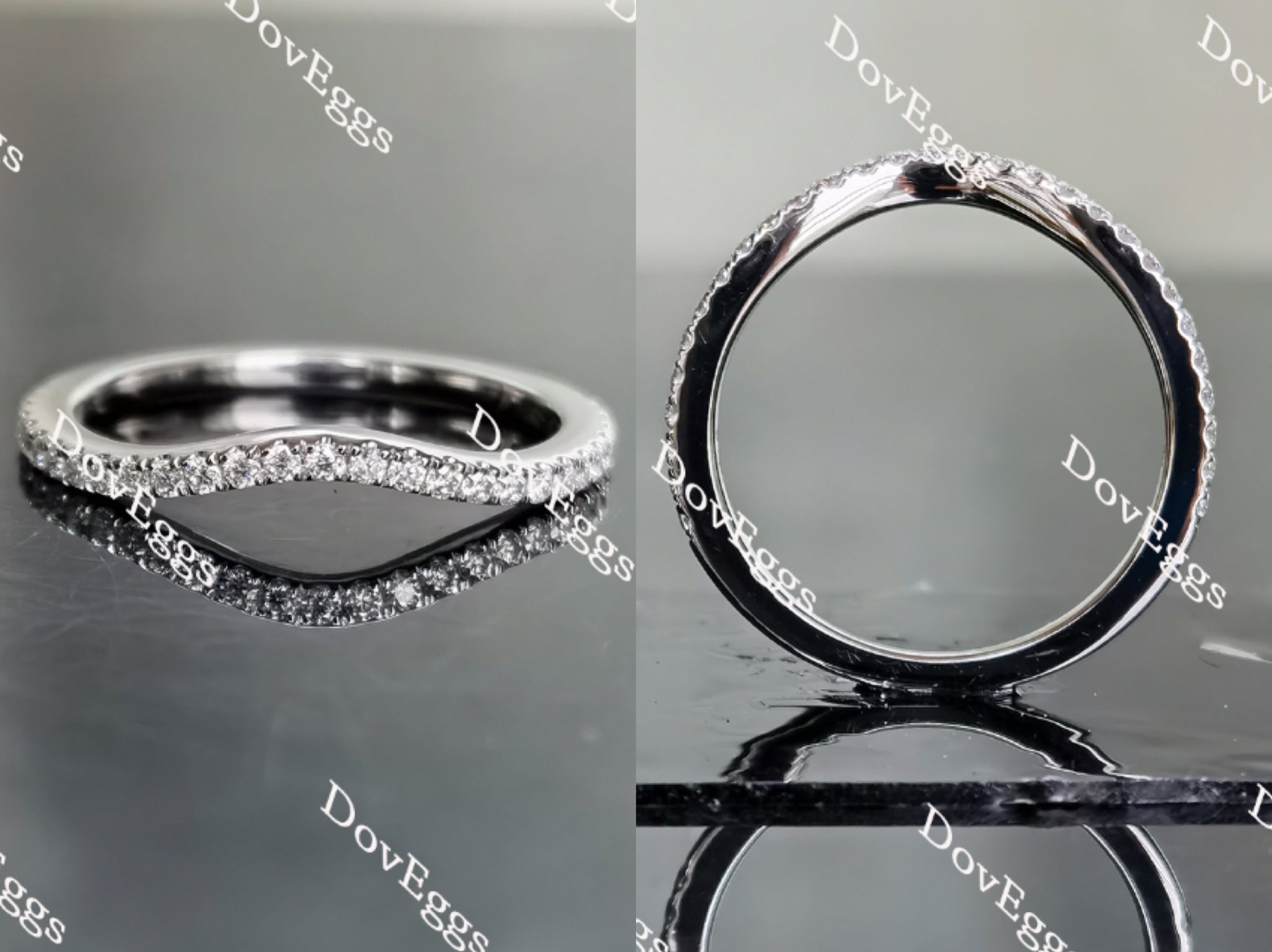 Doveggs round pave curved moissanite wedding band (wedding band only)-1.35mm band width