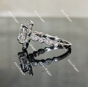 DovEggs cushion art deco halo moissanite engagement ring