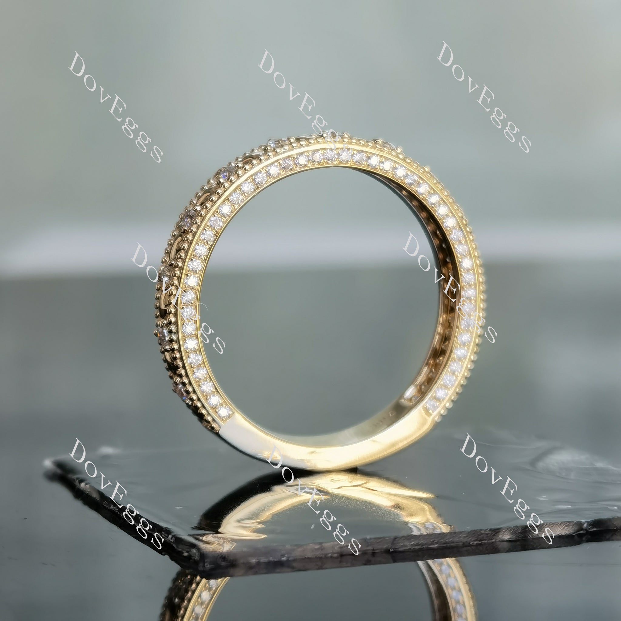 Doveggs round 3/4 eternity pave near colorless/colorless moissanite wedding band-3.4mm band width