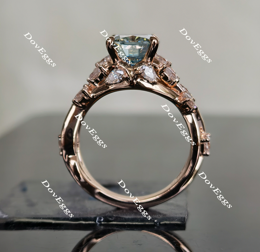 Doveggs peacock blue elongated cushion moissanite engagement ring for women