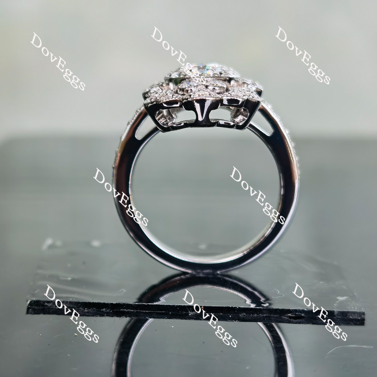 Doveggs round halo pave moissanite engagement ring for women