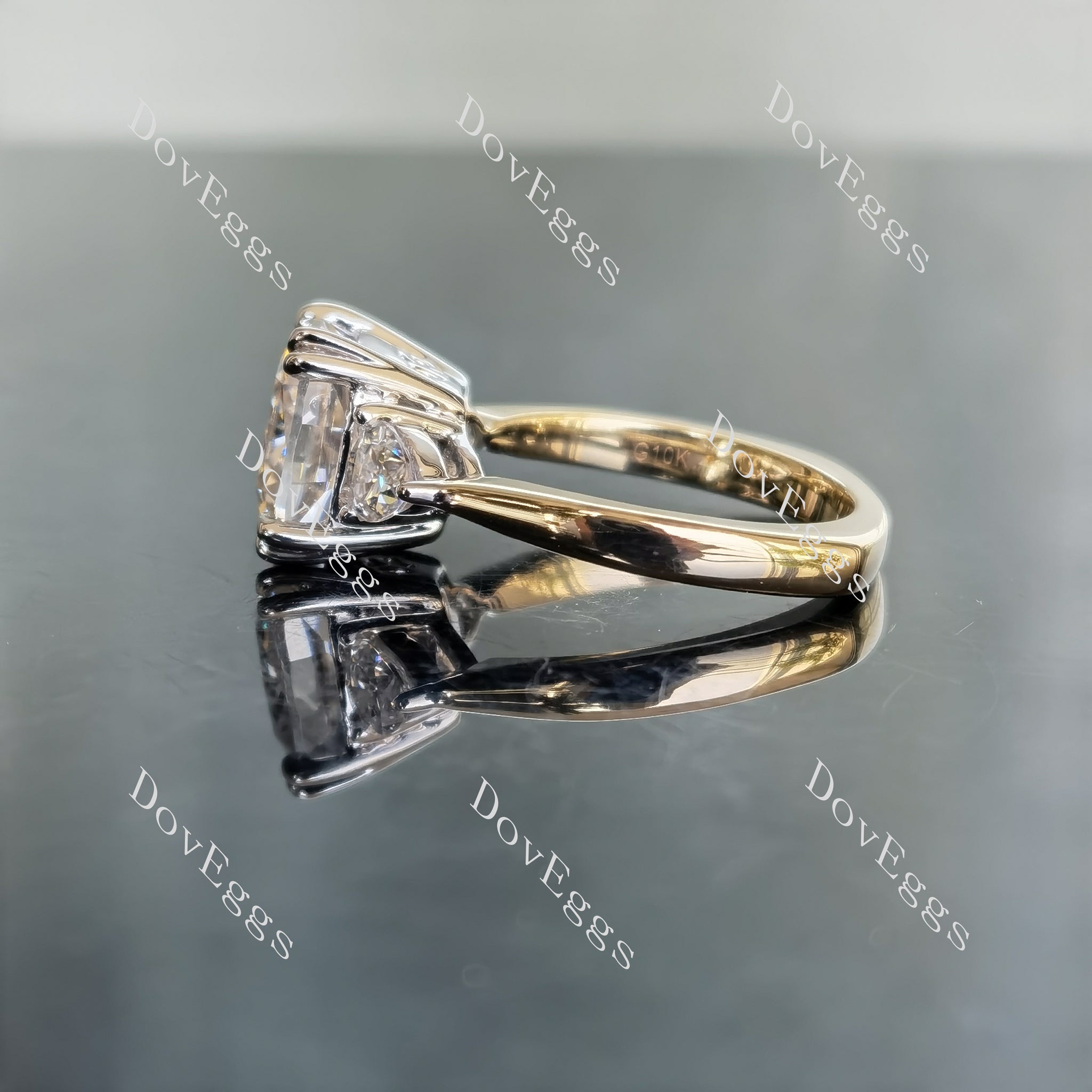 Doveggs cushion three-stone moissanite engagement ring