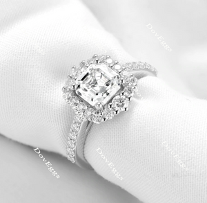 Doveggs asscher halo moissanite engagement ring