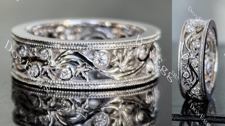 Doveggs round full eternity vintage moissanite/lab grown diamond wedding band-6.5mm band width