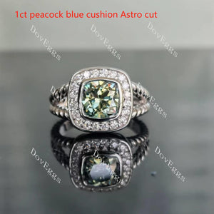 Doveggs 1ct cushion split shank halo colored moissanite/colored gem engagement ring