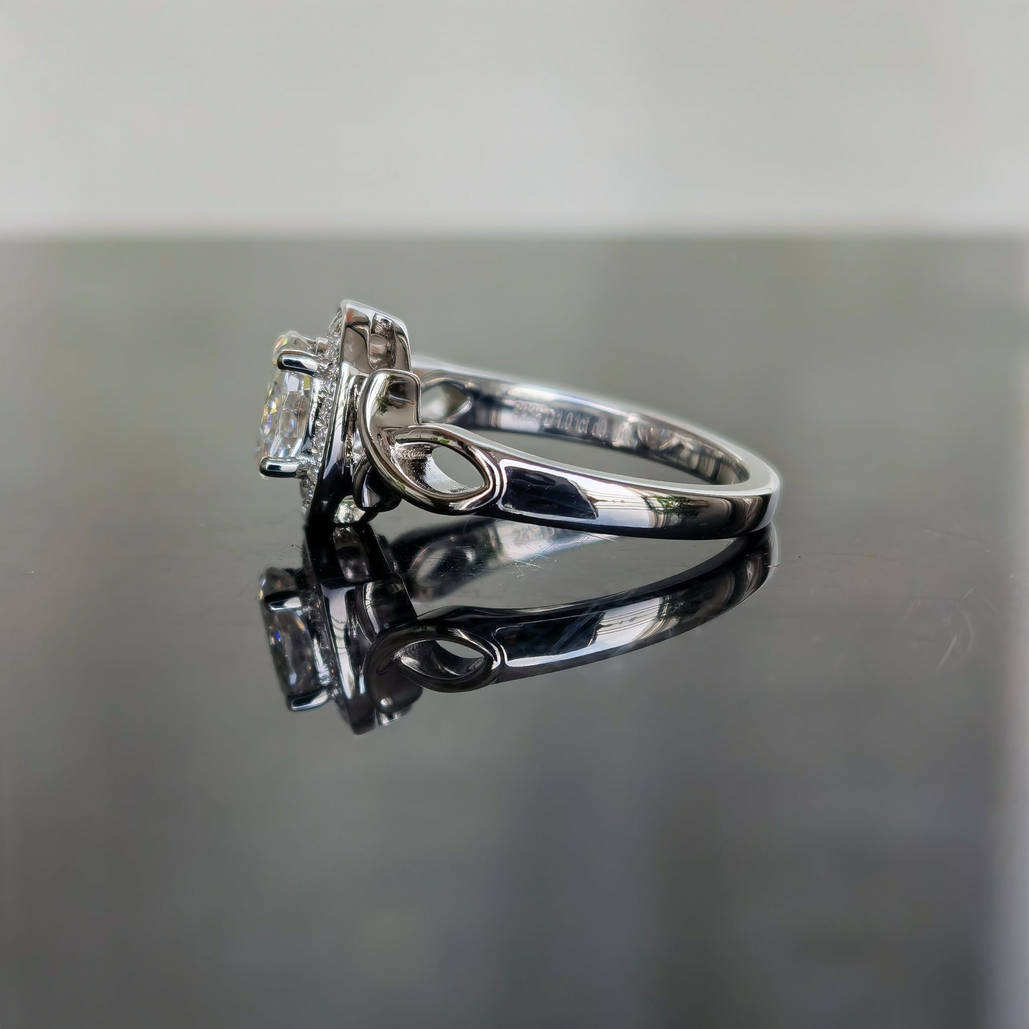 Doveggs ribbon halo sterling silver moissanite engagement ring