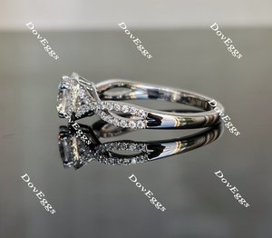 Doveggs cushion cris cross band halo moissanite engagement ring