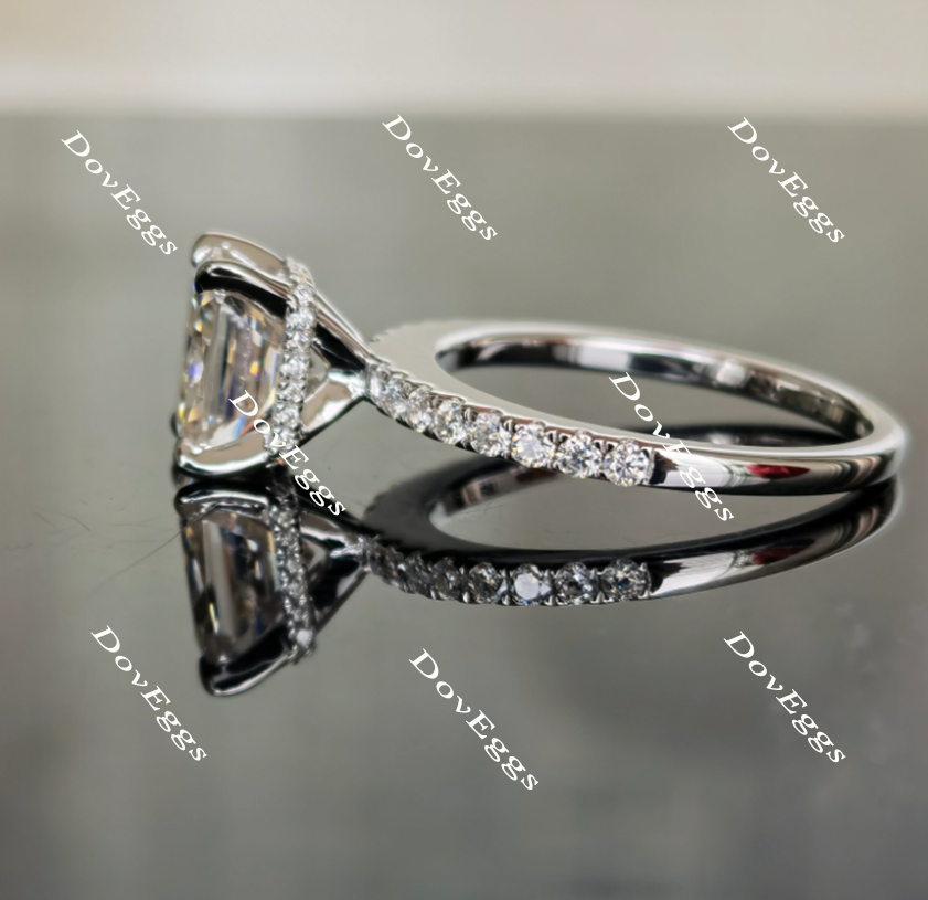 Doveggs radiant half eternity pave moissanite engagement ring