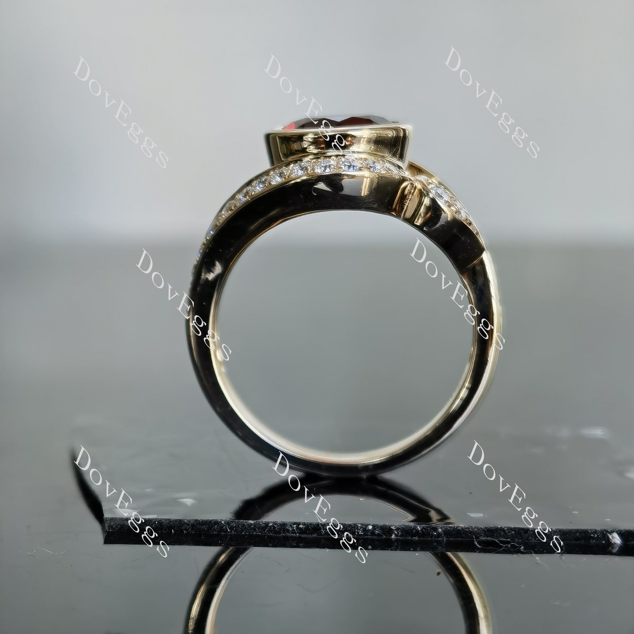 DovEggs round Astro bezel colored gem engagement ring