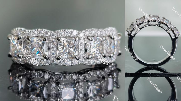 Doveggs princess five stone halo moissanite/lab grown diamond wedding bands-3mm band width - DovEggs-Seattle