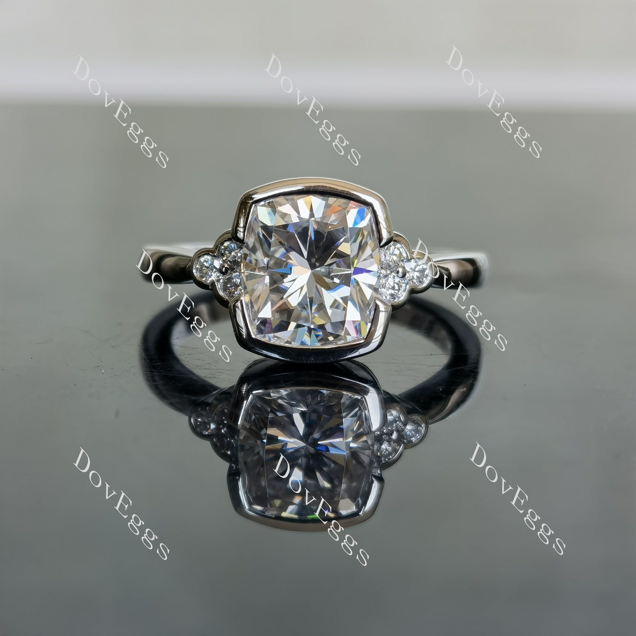 Doveggs cushion side stones moissanite engagement ring