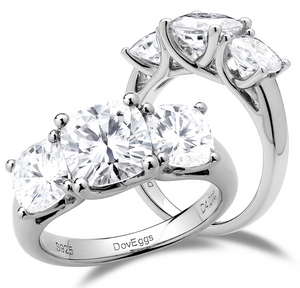 doveggs cushion three-stone sterling silver moissanite engagement ring