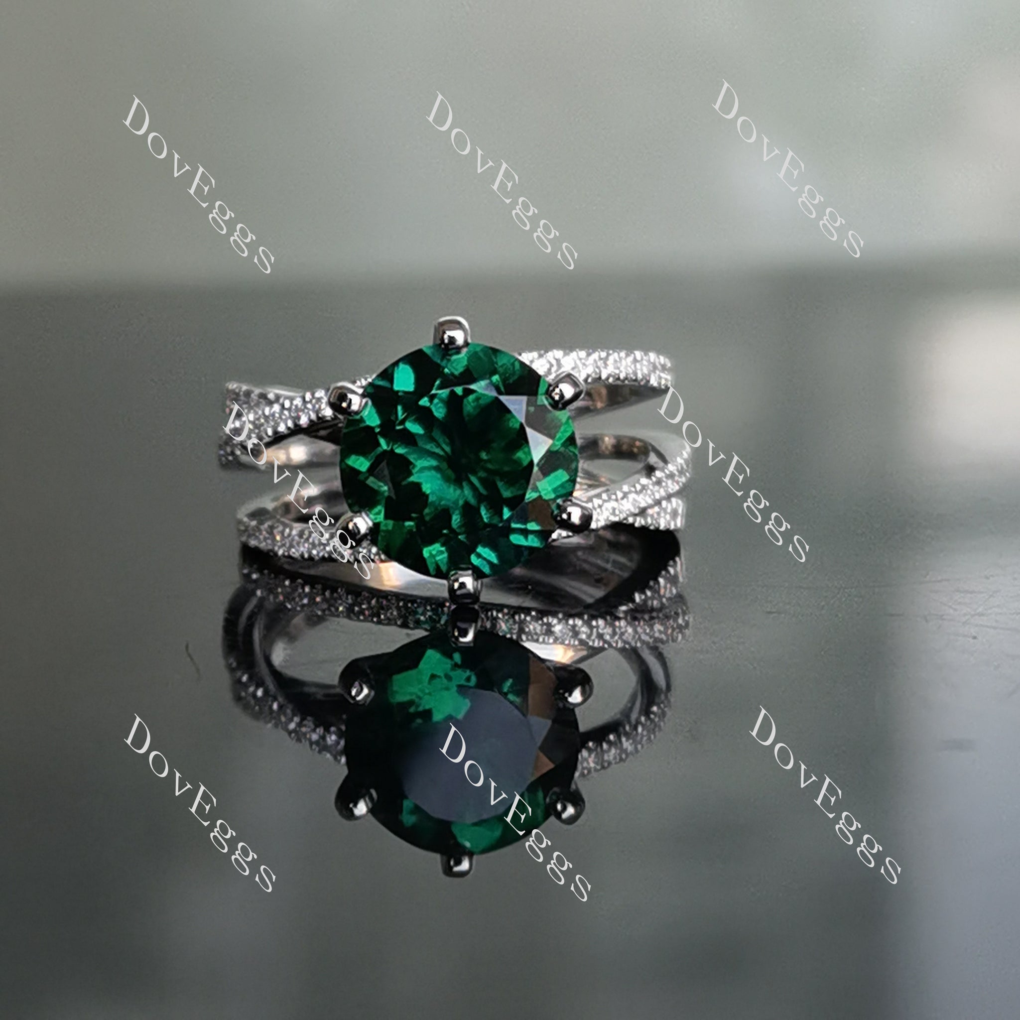 Doveggs round split shank zambia emerald colored gem engagement ring
