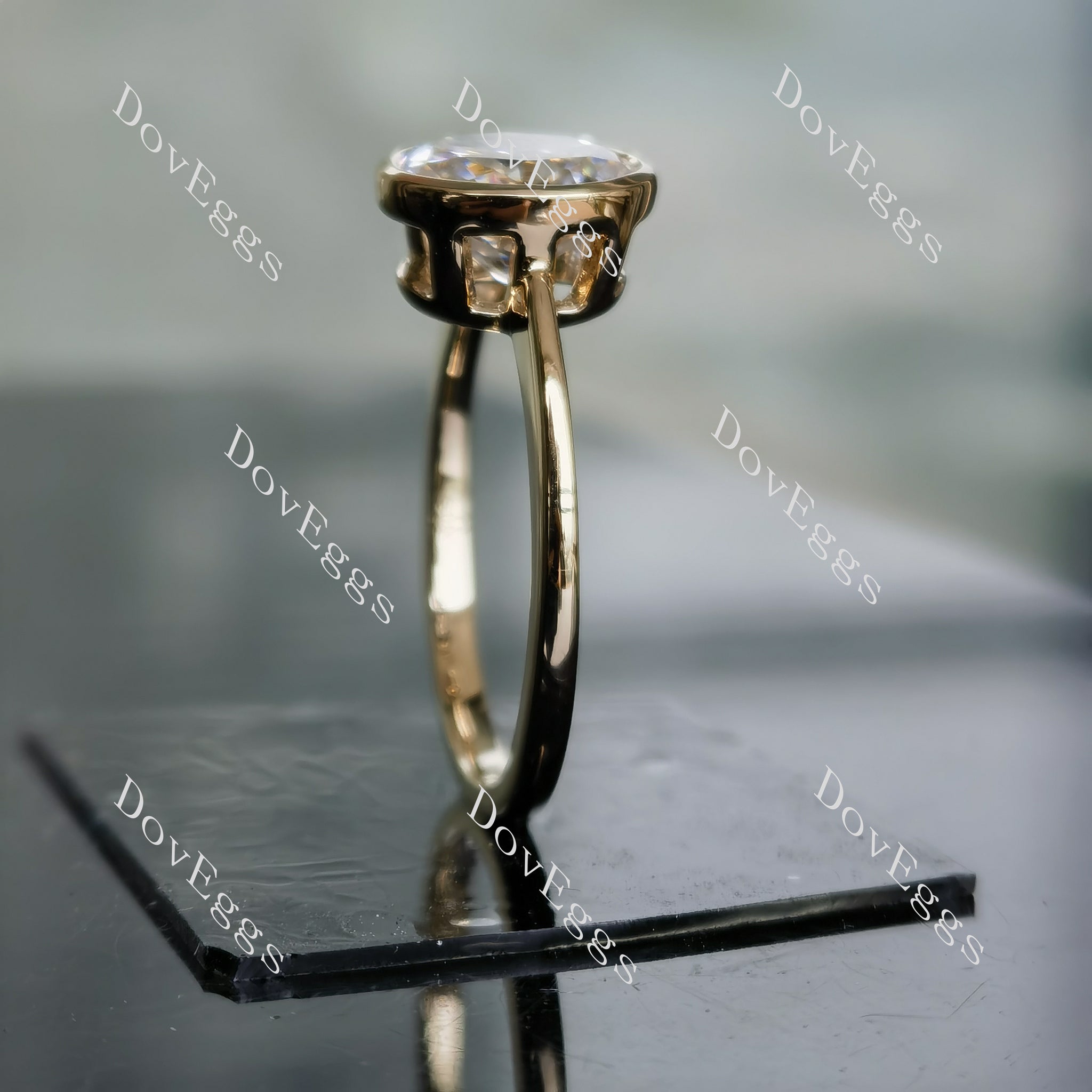 DovEggs oval two stones bezel moissanite engagement ring
