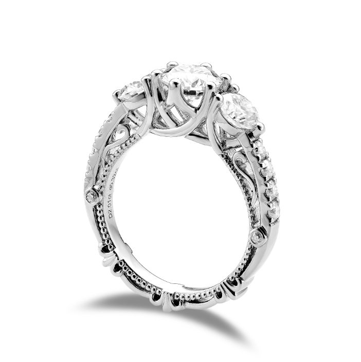 Doveggs round vintage three-stone moissanite engagement ring