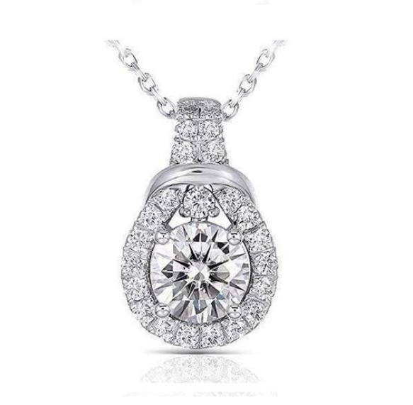 doveggs moissanite  platinum plated silver 1 carat g-h-i color round moissanite pendant necklace for women