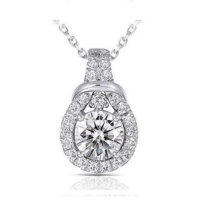 doveggs moissanite  platinum plated silver 1 carat g-h-i color round moissanite pendant necklace for women