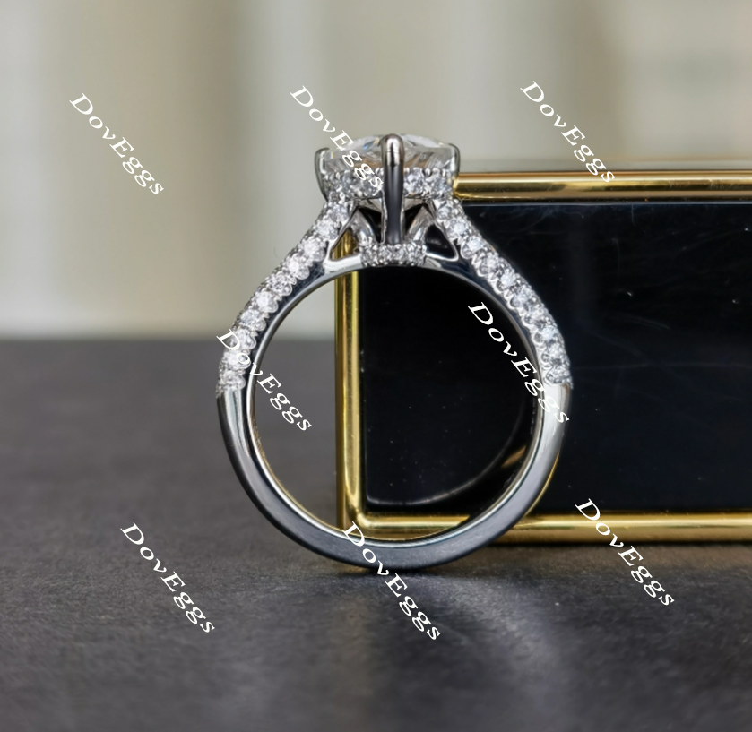 DovEggs half eternity pave heart moissanite engagement ring