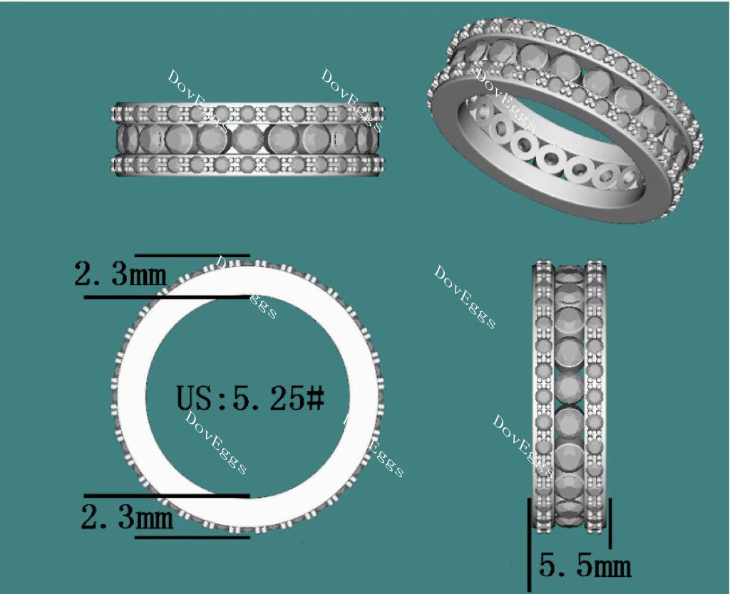 Doveggs round full eternity channel set moissanite wedding bands-5.5mm band width