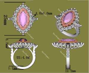 Doveggs marquise halo pink sapphire colored gem sterling silver engagement ring