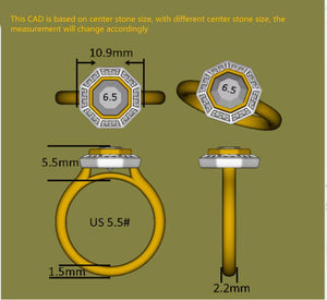Doveggs octagon bezel setting halo colored gem engagement ring