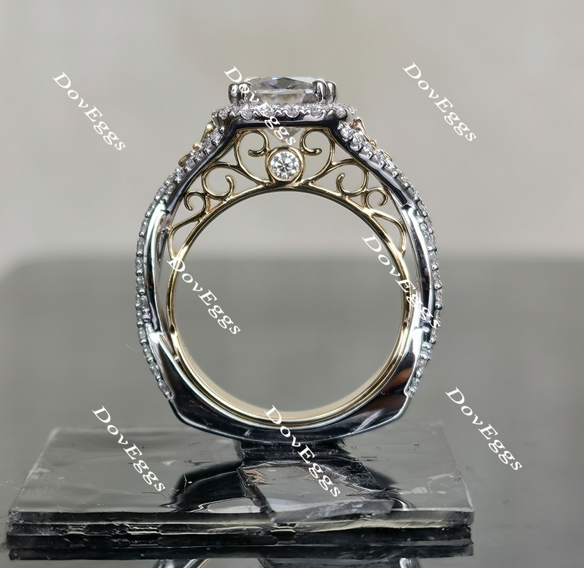 Le Fleur Grand cushion vintage pave halo moissanite ring(engagement ring only)