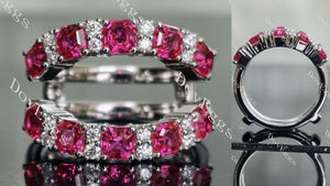 Doveggs asscher pave moissanite/lab grown diamond & colored gem enhancer/wedding band-6.6mm band width