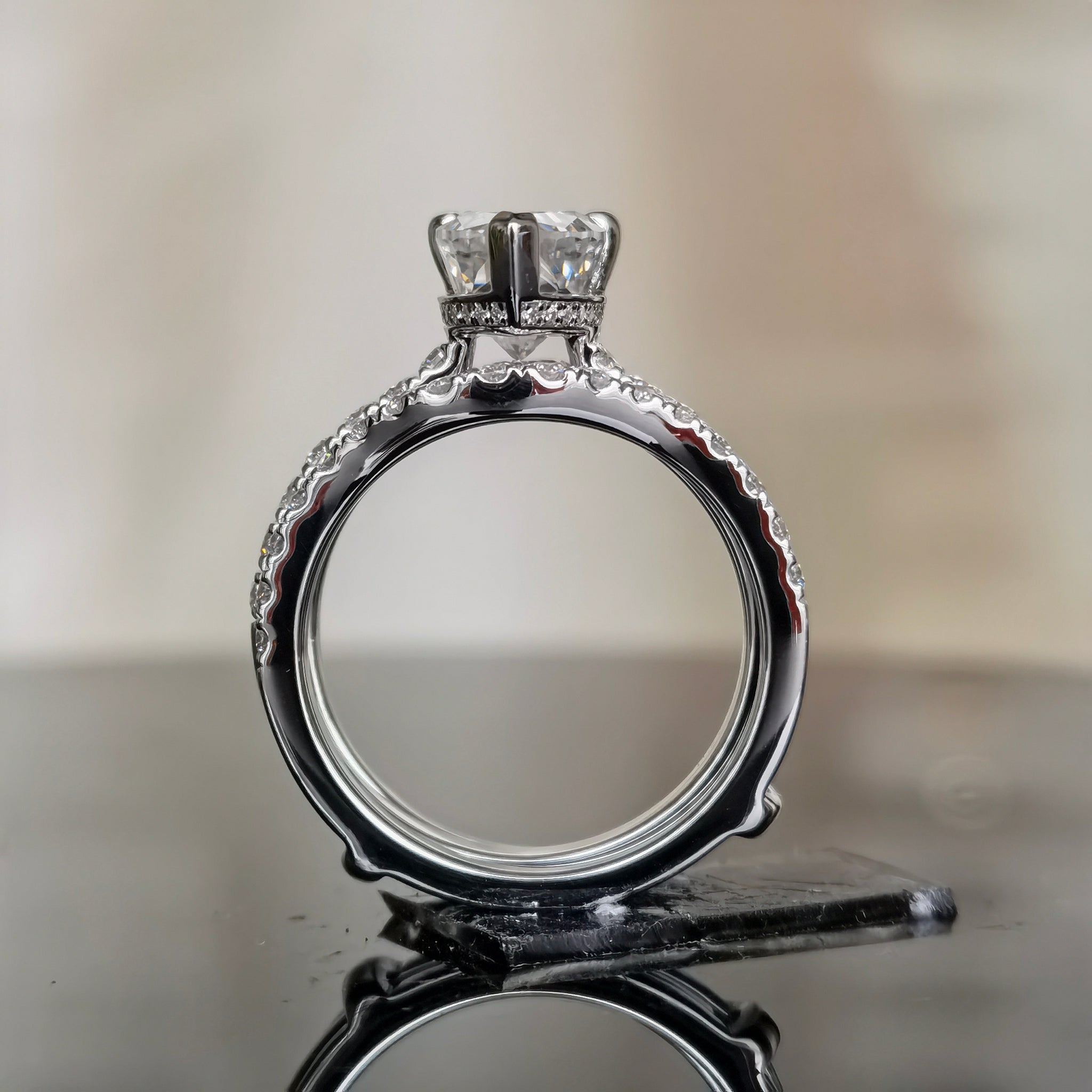 DovEggs 3 carat pear bridal set sterling silver moissanite ring