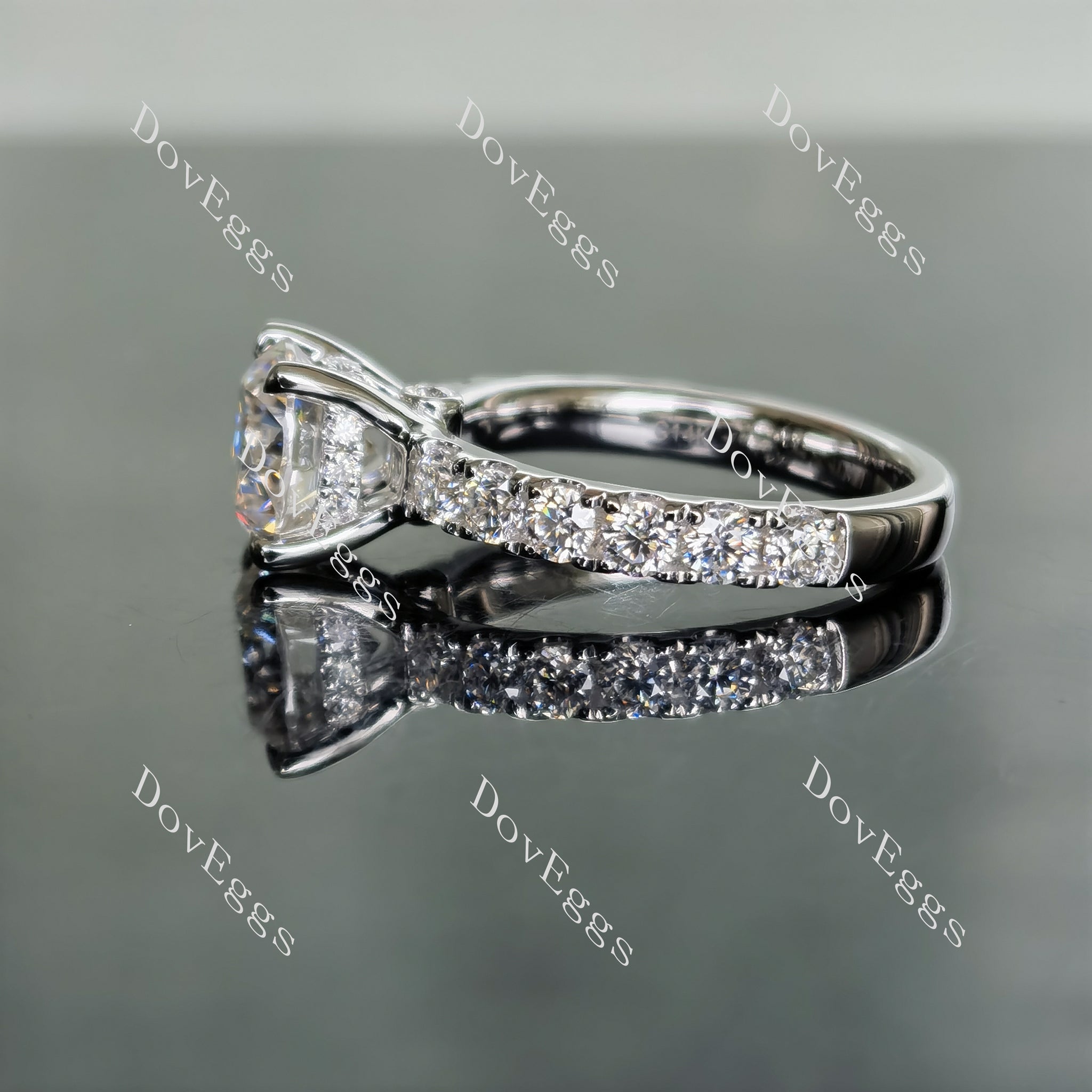 Doveggs round pave moissanite engagement ring