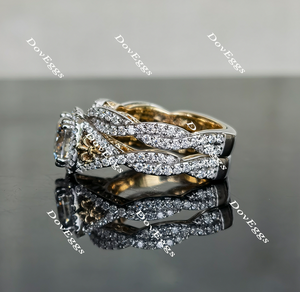 Le Fleur Grand cushion vintage pave halo moissanite bridal set (2 rings)