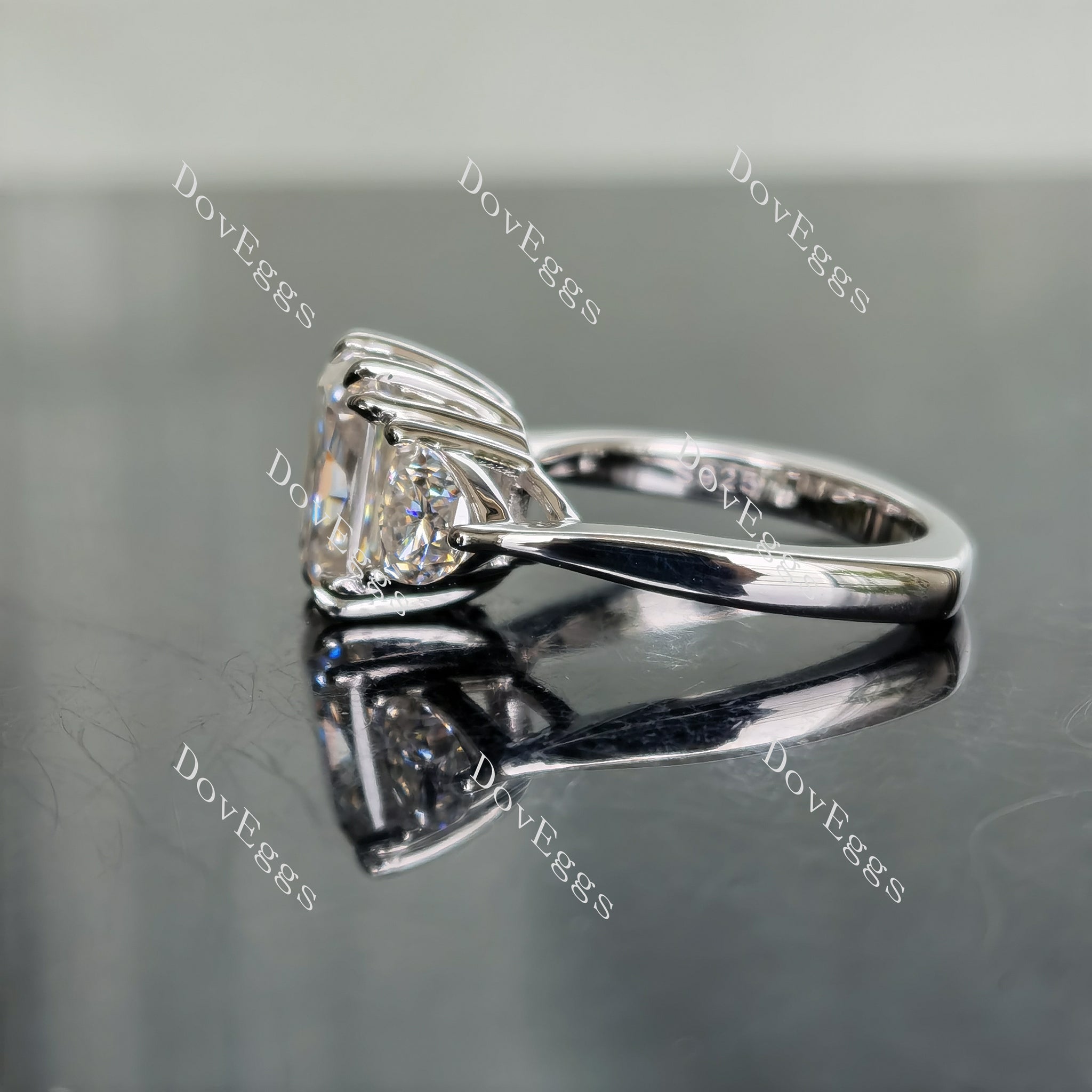 Doveggs cushion three-stone moissanite engagement ring