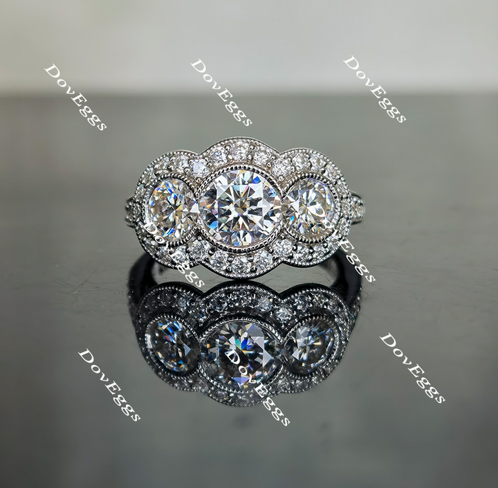 three-stone moissanite engagement ring