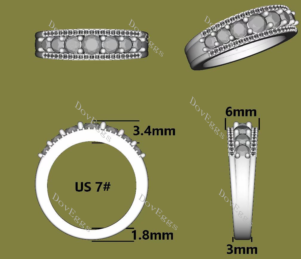 Doveggs round pave moissanite/lab grown diamond wedding band-3.0mm band width