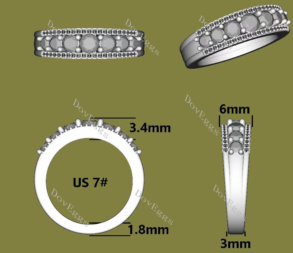 Doveggs round pave moissanite wedding band-3.0mm band width