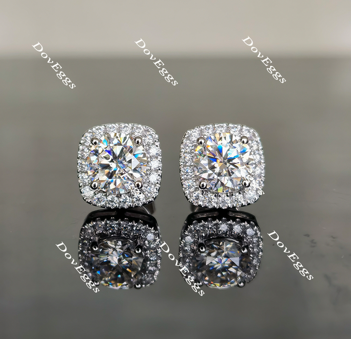 Doveggs halo round moissanite studs push back earrings for women - DovEggs-Seattle