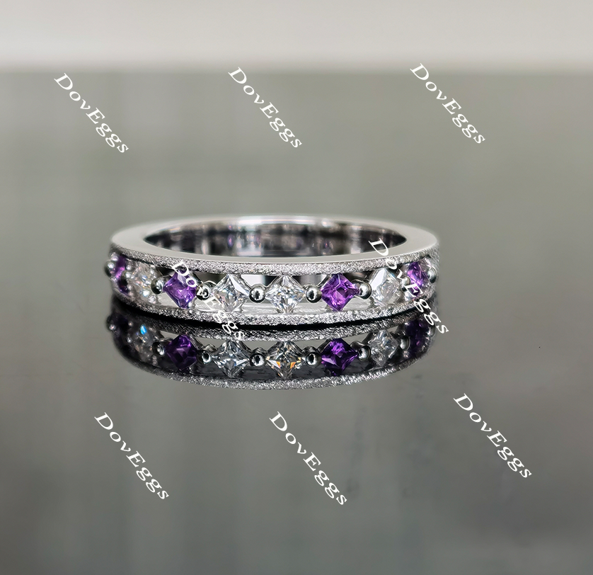 Doveggs half eternity princess moissanite amethyst wedding band