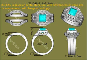 DovEggs princess halo pave moissanite bridal set(1 engagement ring+2 bands)