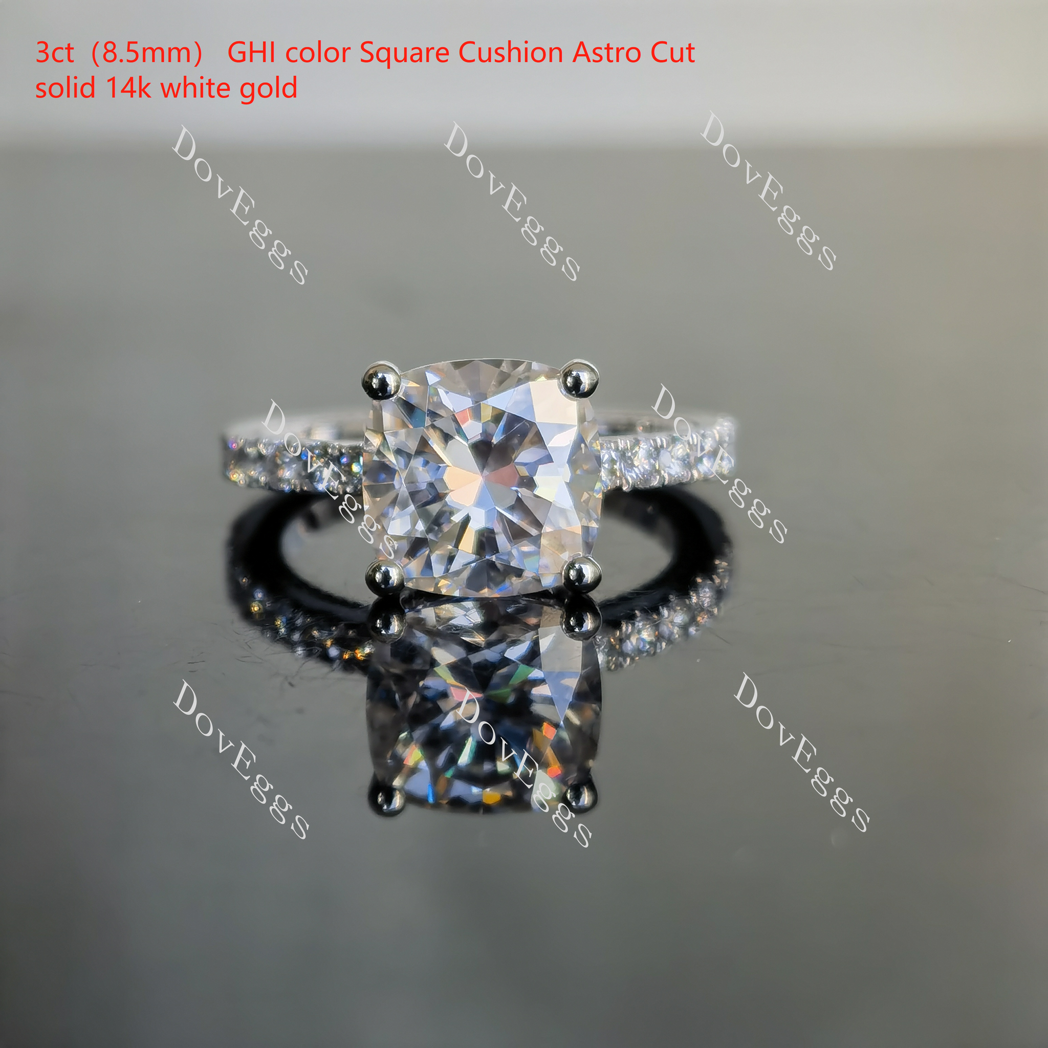 Doveggs cushion paved moissanite engagement ring