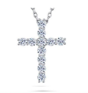 doveggs moissanite  platinum plated silver 1.1 carat round moissanite cross pendant necklace