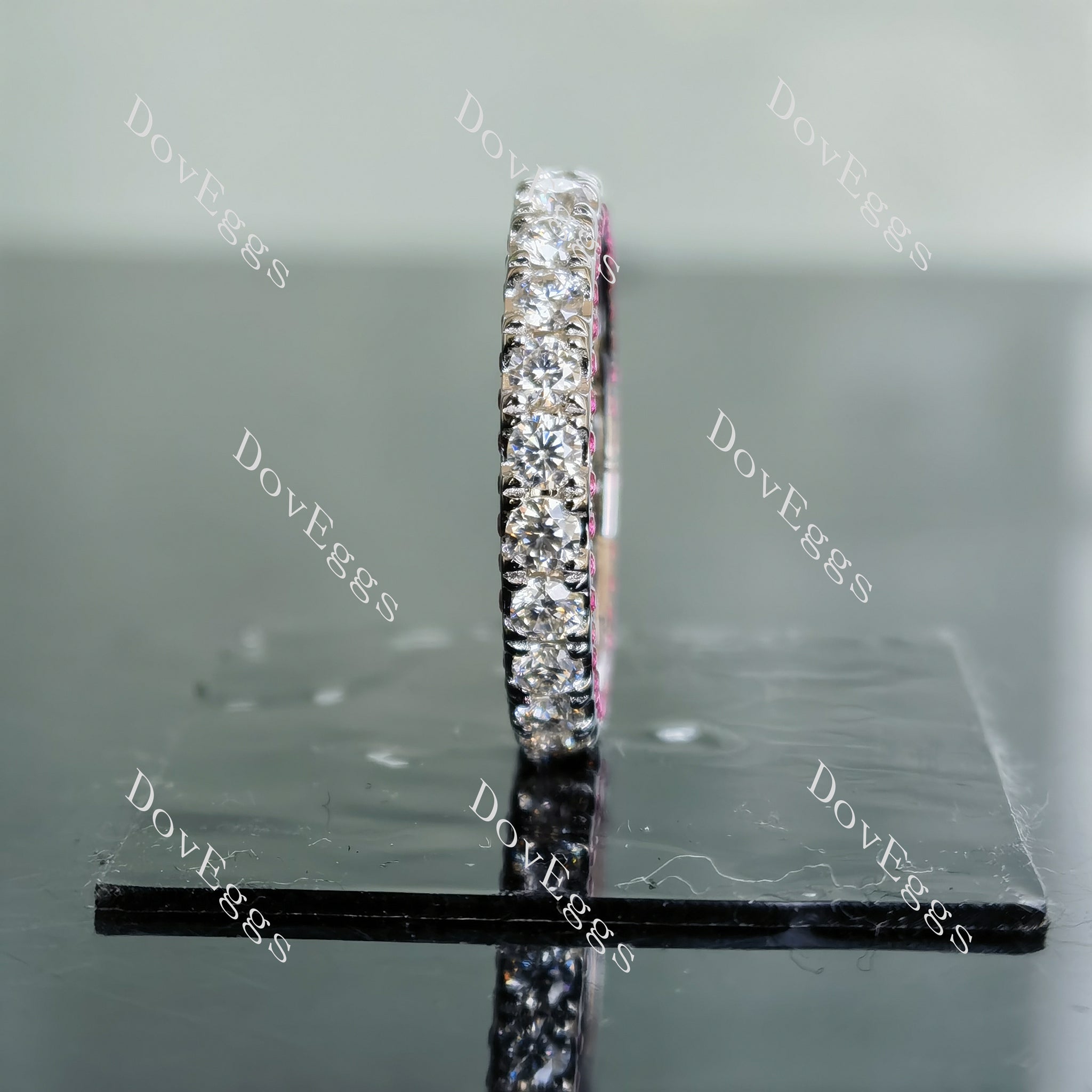 Doveggs round full eternity moissanite/lab grown diamond & colored gem wedding band-3.0mm band width