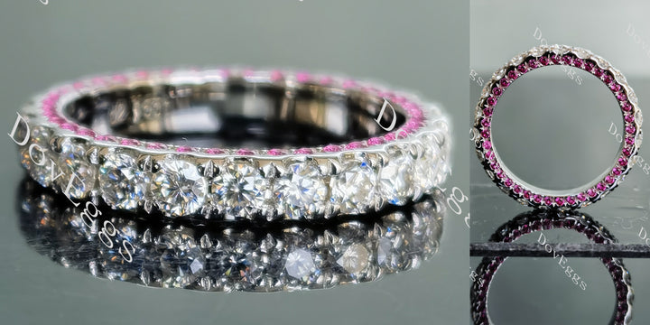 Doveggs round full eternity moissanite/lab grown diamond & colored gem wedding band-3.0mm band width - DovEggs-Seattle