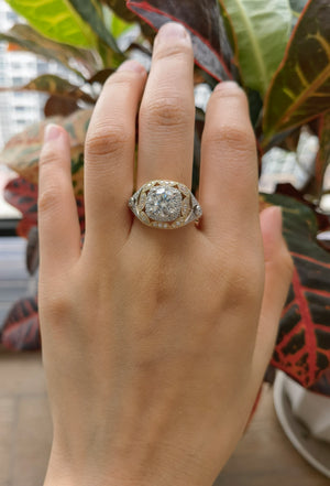 Doveggs round vintage halo moissanite engagement ring