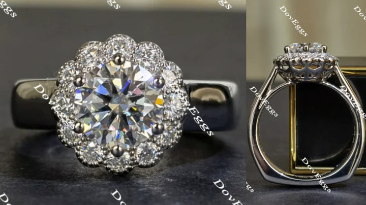 doveggs flower shape round moissanite engagement ring - DovEggs-Seattle