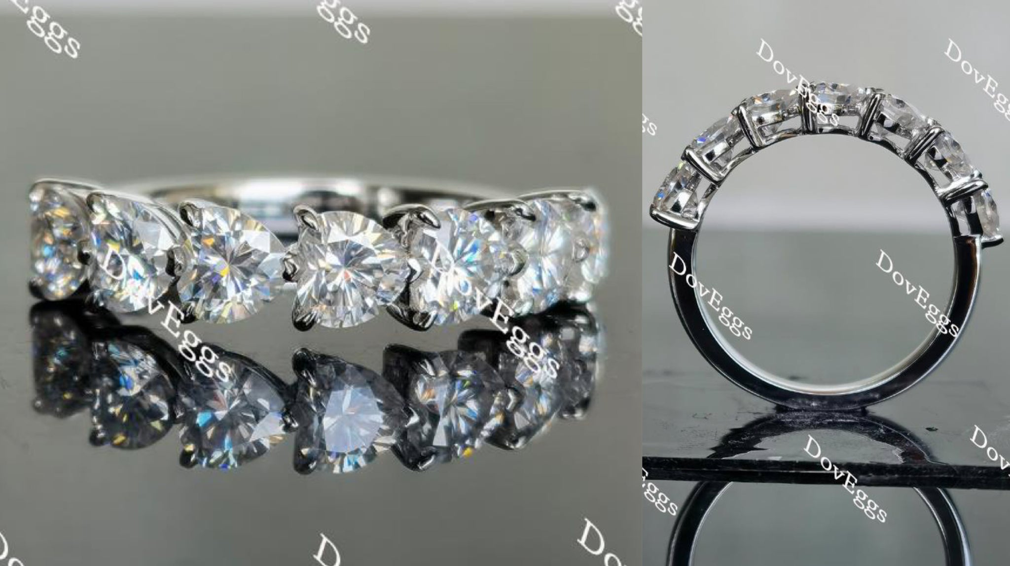 Doveggs heart seven stone moissanite ring/moissanite wedding band-2.5mm band width