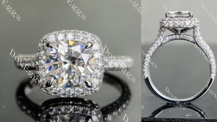 Doveggs cushion cathedral pave halo moissanite engagement ring - DovEggs-Seattle