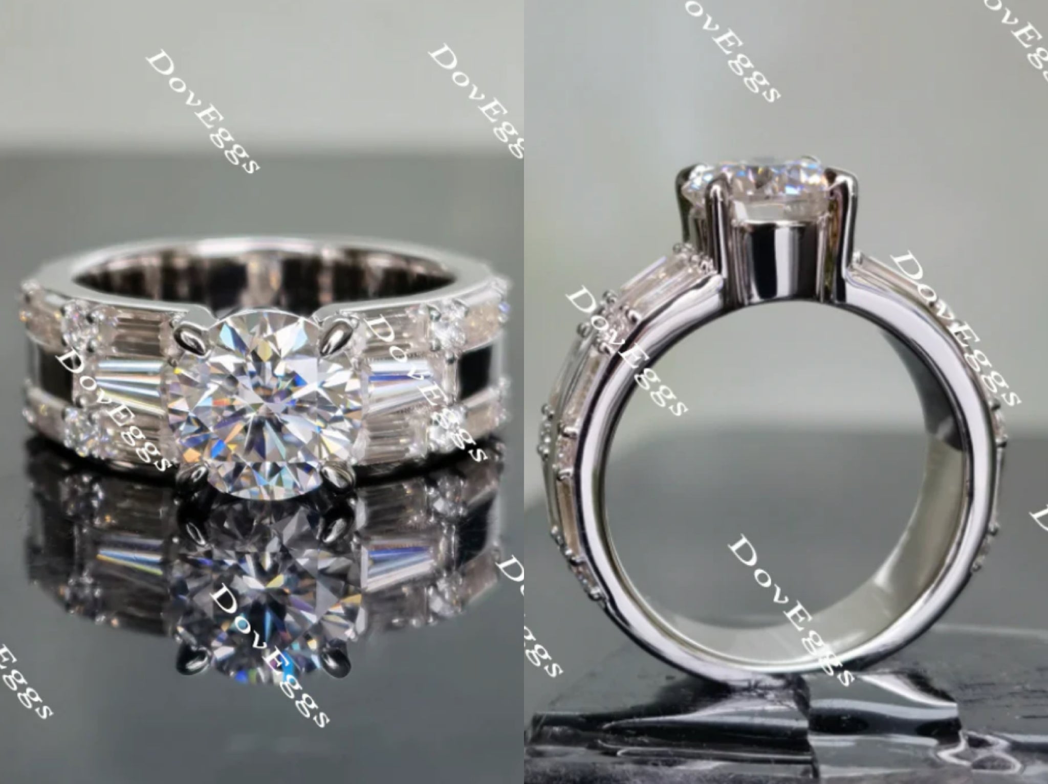 Doveggs round art deco moissanite engagement ring