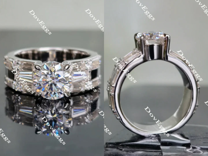 Doveggs round art deco moissanite engagement ring
